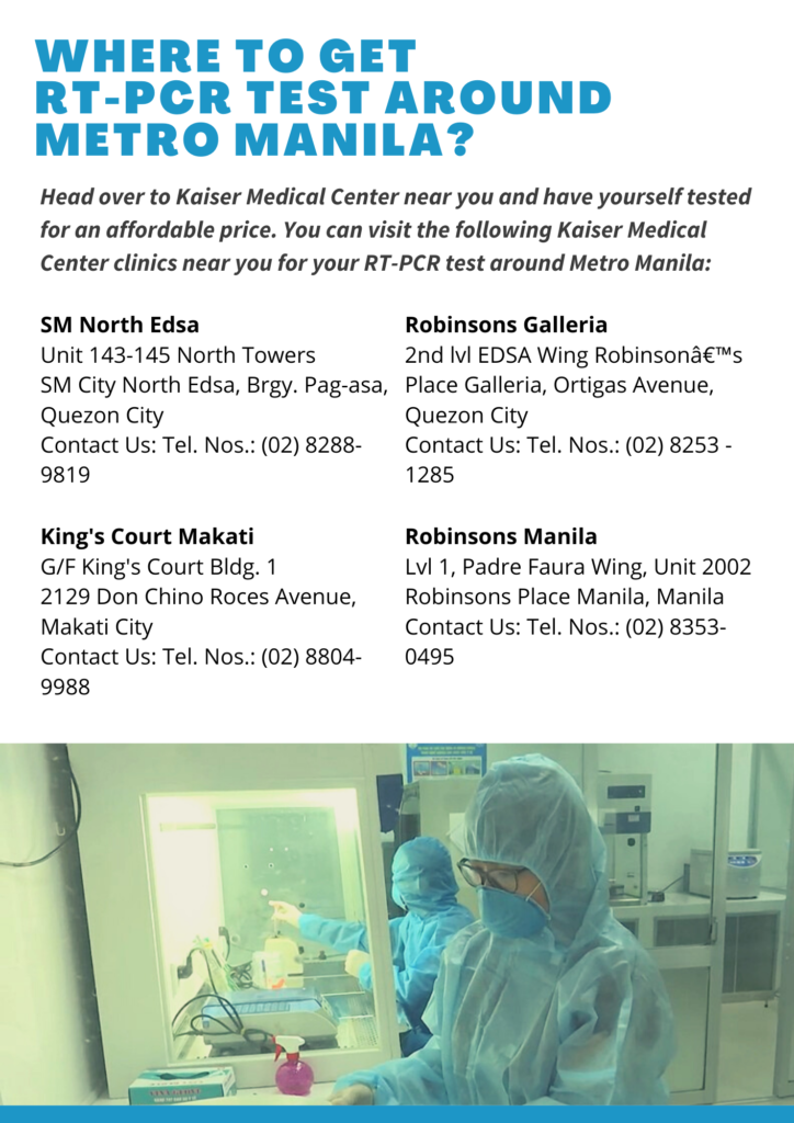 Get your RT-Pcr Test at Kaiser Medical Clinics in Metro Manila